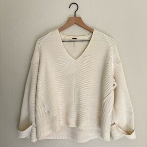 Free People La Brea 100% Cotton V-Neck Sweater